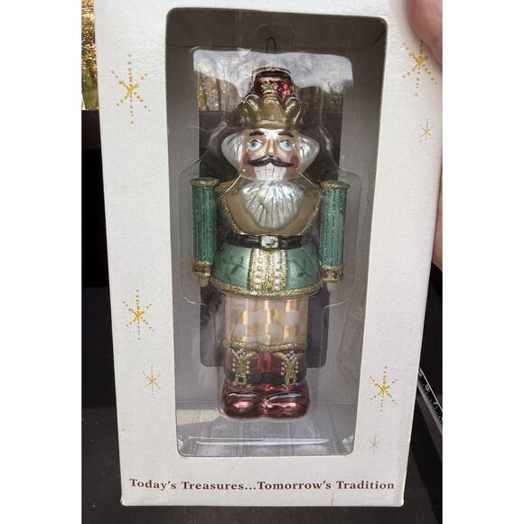 Fitz and Floyd Hand Painted Glass Nutcracker Holly Motif Ornament New In Box -S1 - Picture 3 of 8